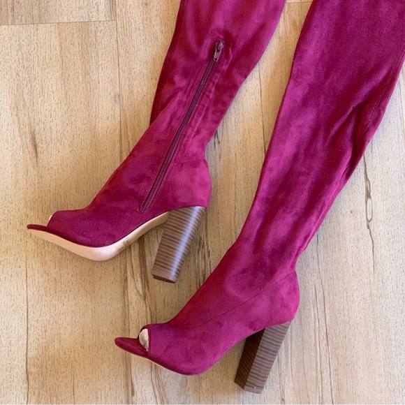 Olivia Jaymes Suede Block Heel Boots, Size 6 Wine - Picture 4 of 6